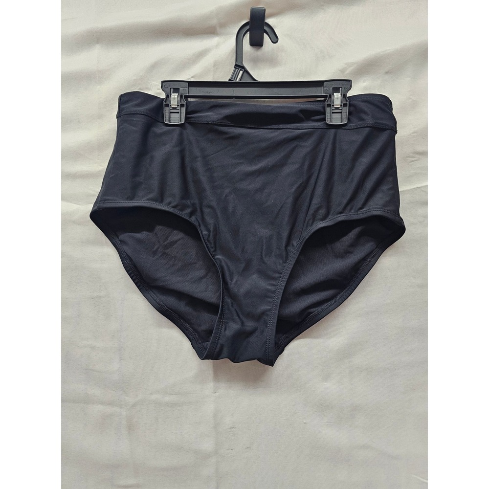 Lands' End Womens High Waist Bikini Bottoms Black Nylon Blend Size Medium